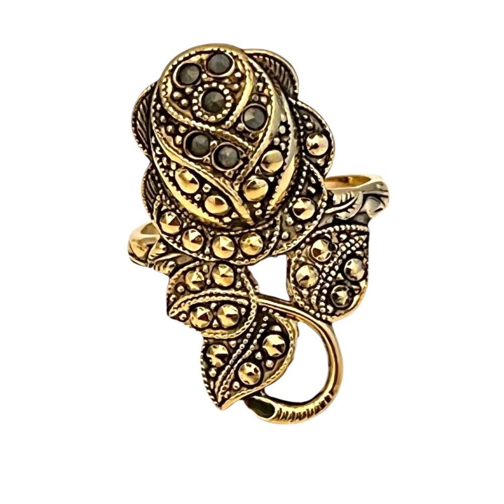Vintage 1960s Ring Size 4 Clark & Coombs Rose Art Deco Revival Marcasite - 14X